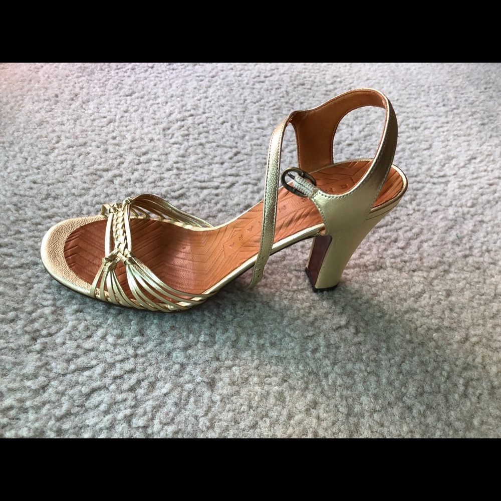 Chie Mahara gold strappy heeled sandals
